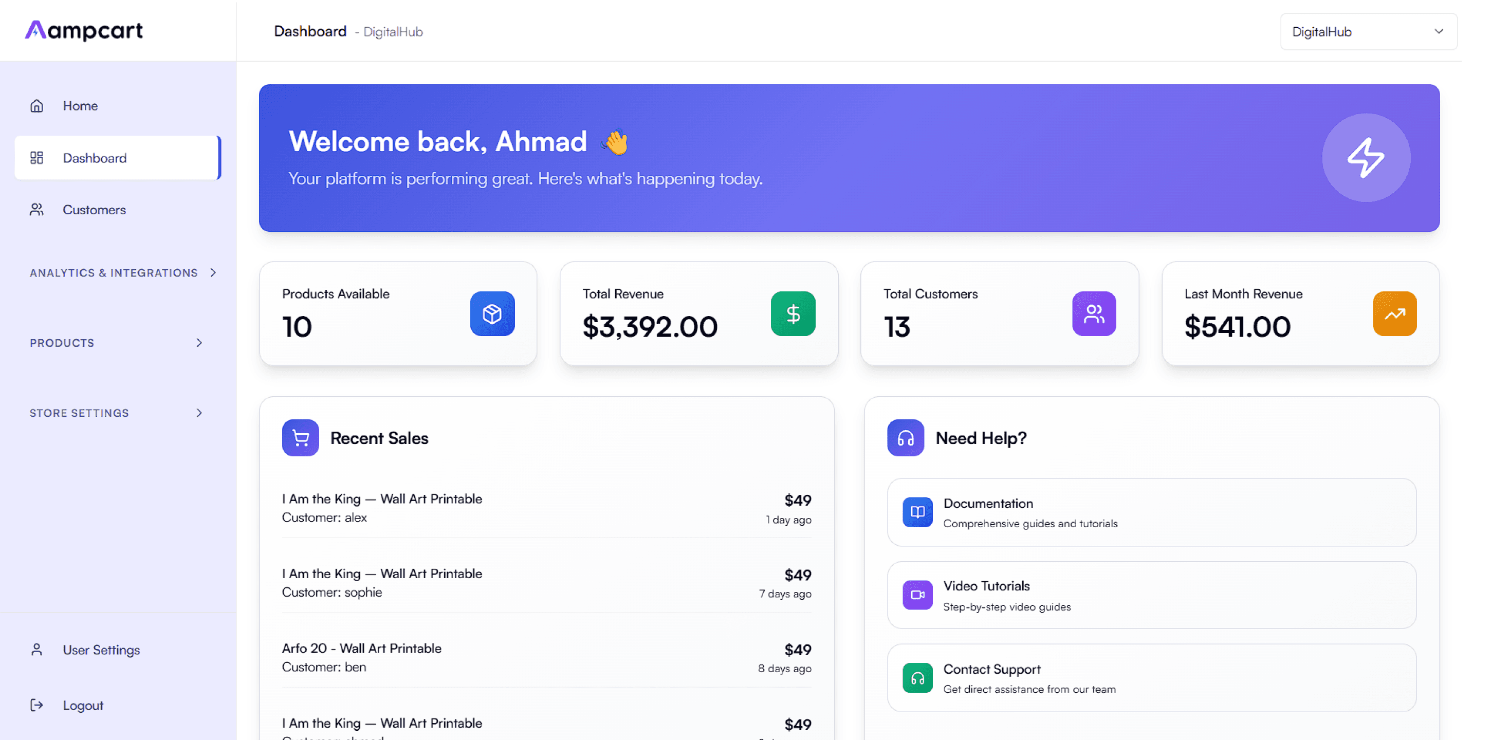 Business dashboard showing revenue, deals, customer list, growth chart, and new activity.